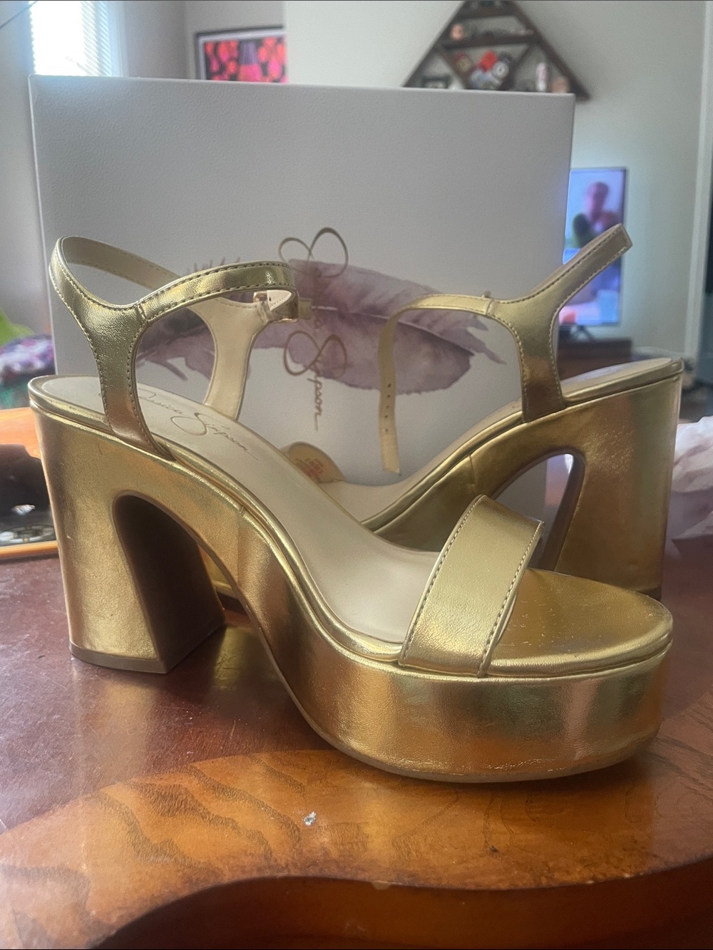 Jessica Simpson Gold Metallic Platform Sandals